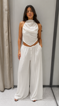 Draped Halter Wide-Leg Two-Piece Set