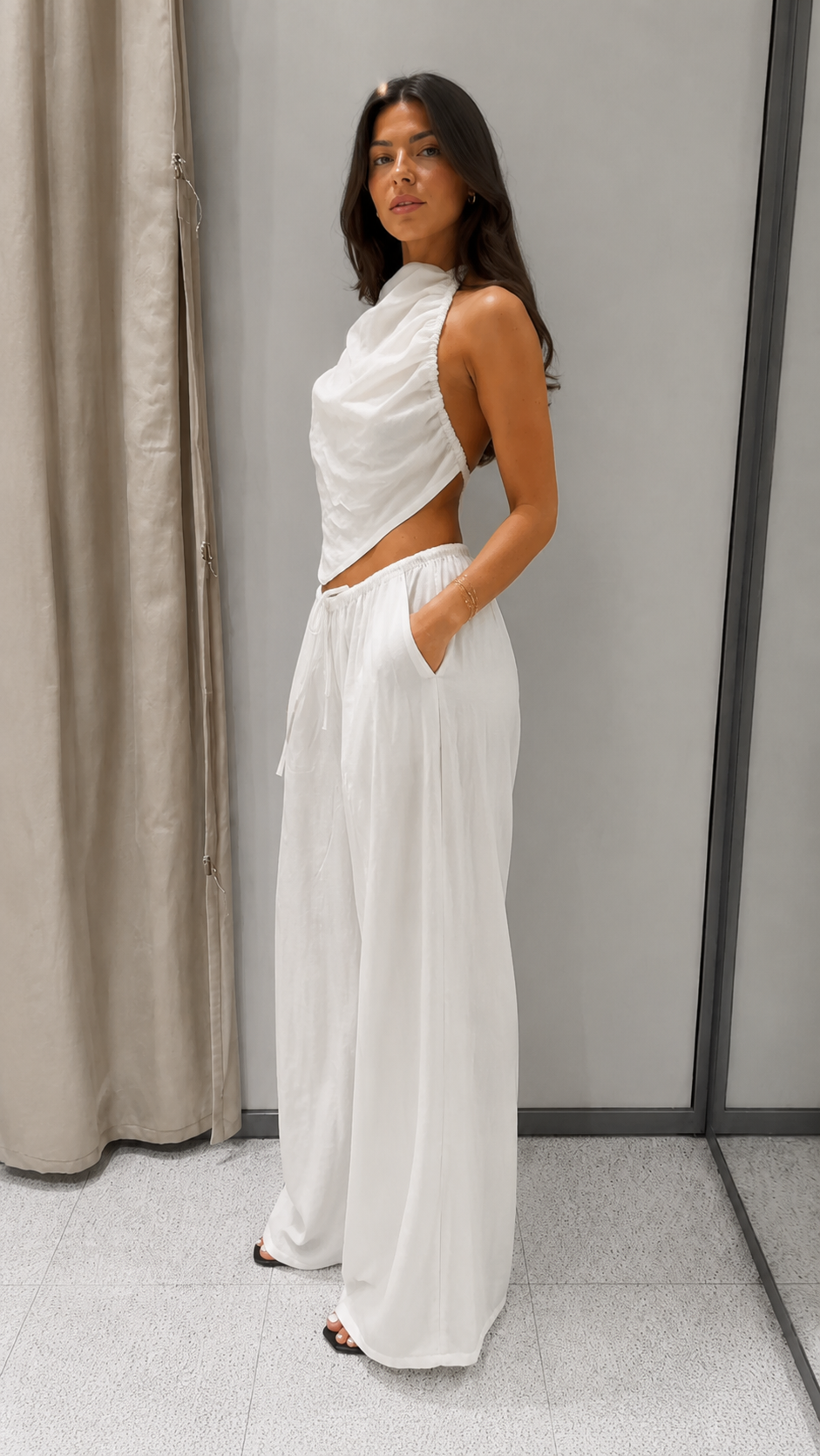 Draped Halter Wide-Leg Two-Piece Set