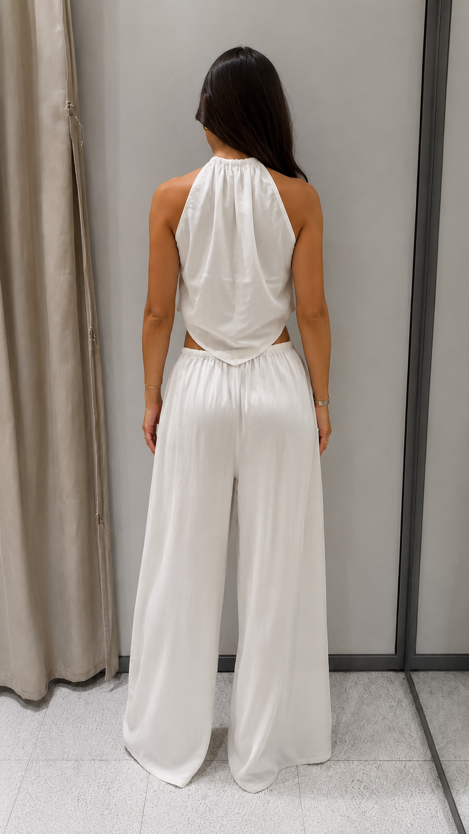 Draped Halter Wide-Leg Two-Piece Set