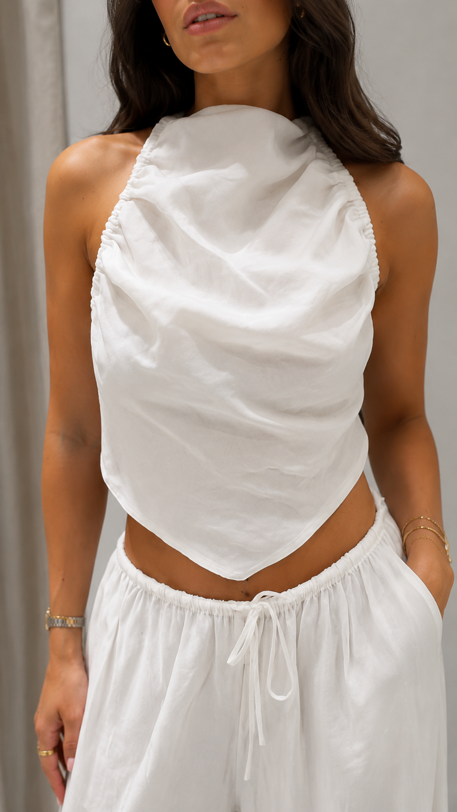 Draped Halter Wide-Leg Two-Piece Set