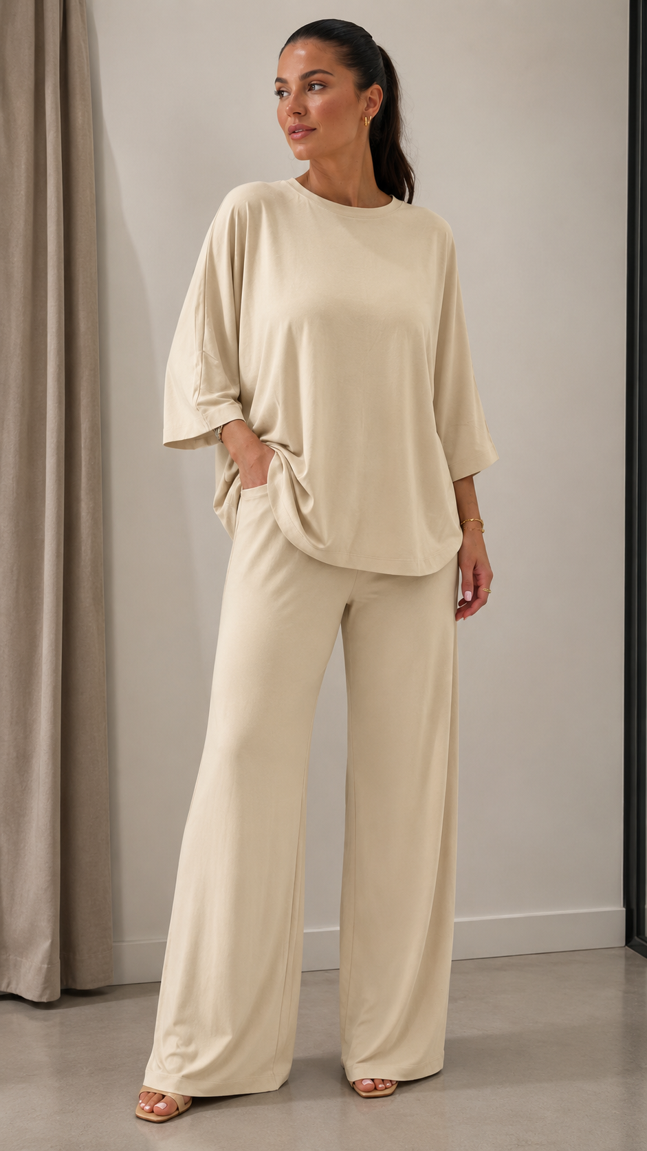 Knotted Oversized Wide-Leg Two-Piece Set