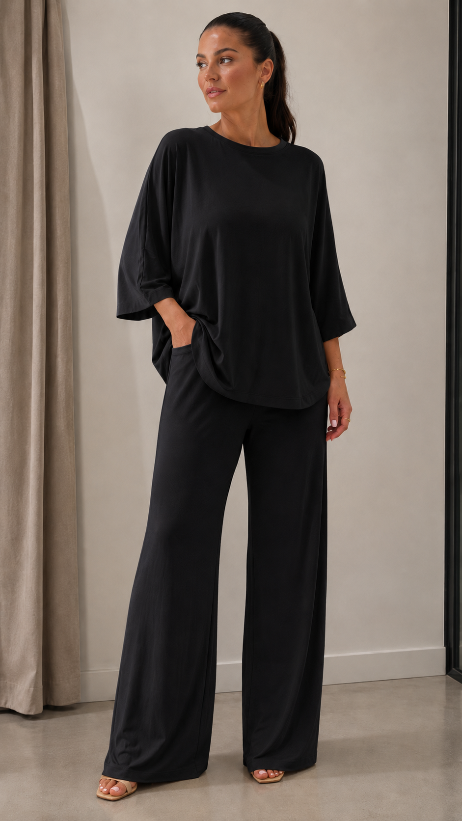Knotted Oversized Wide-Leg Two-Piece Set