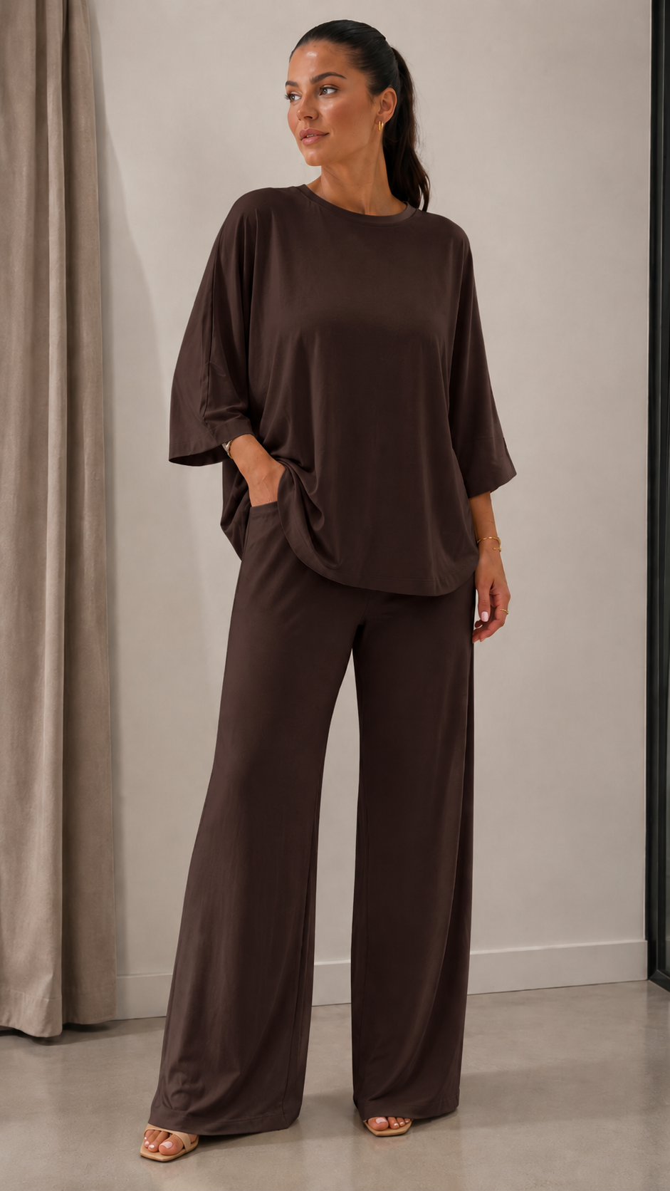 Knotted Oversized Wide-Leg Two-Piece Set