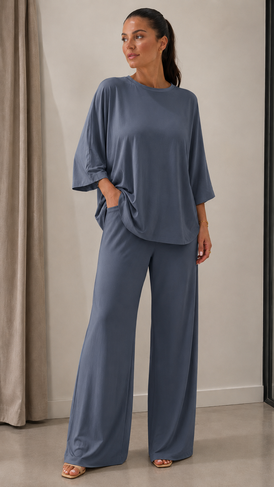 Knotted Oversized Wide-Leg Two-Piece Set