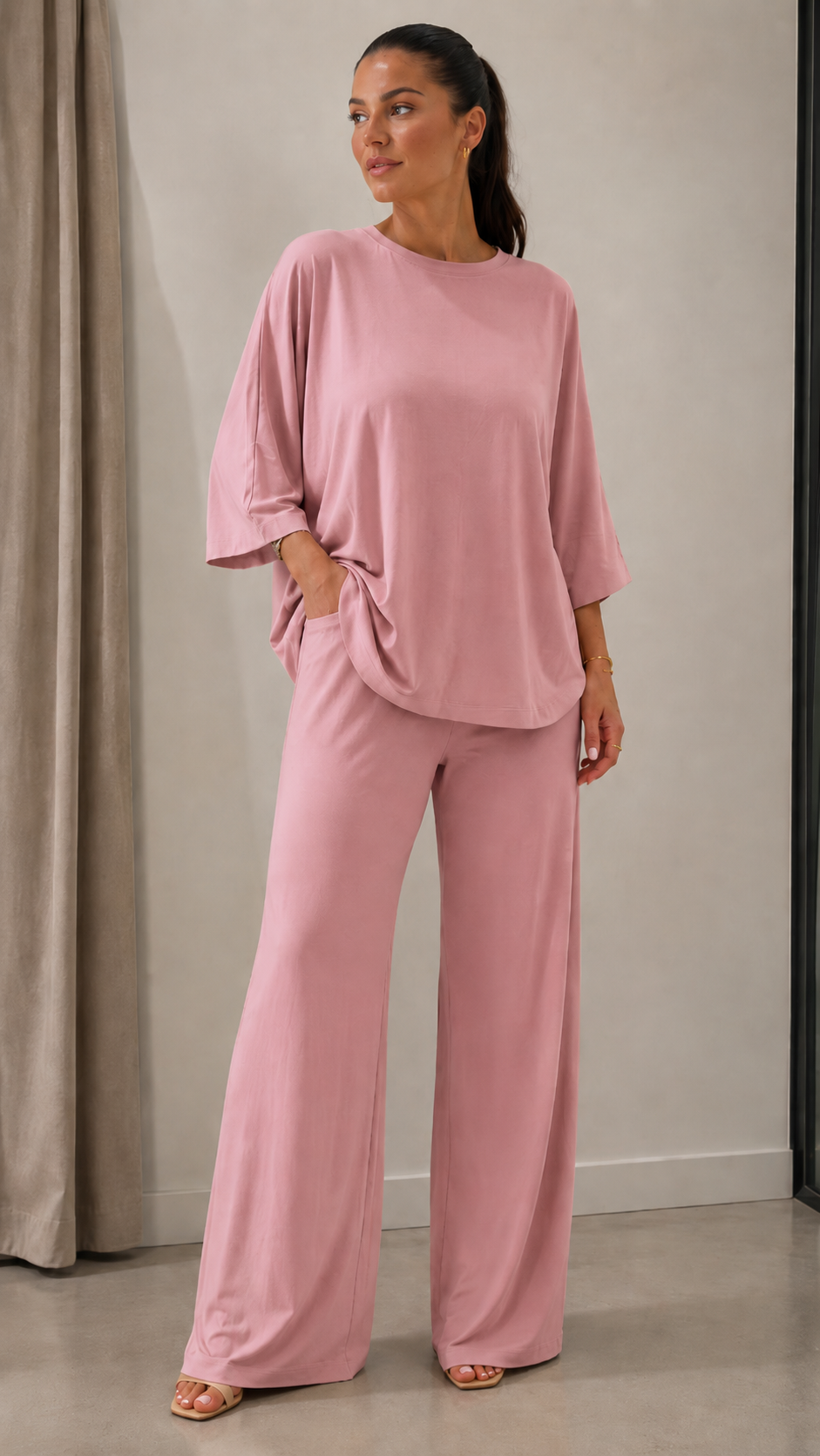 Knotted Oversized Wide-Leg Two-Piece Set