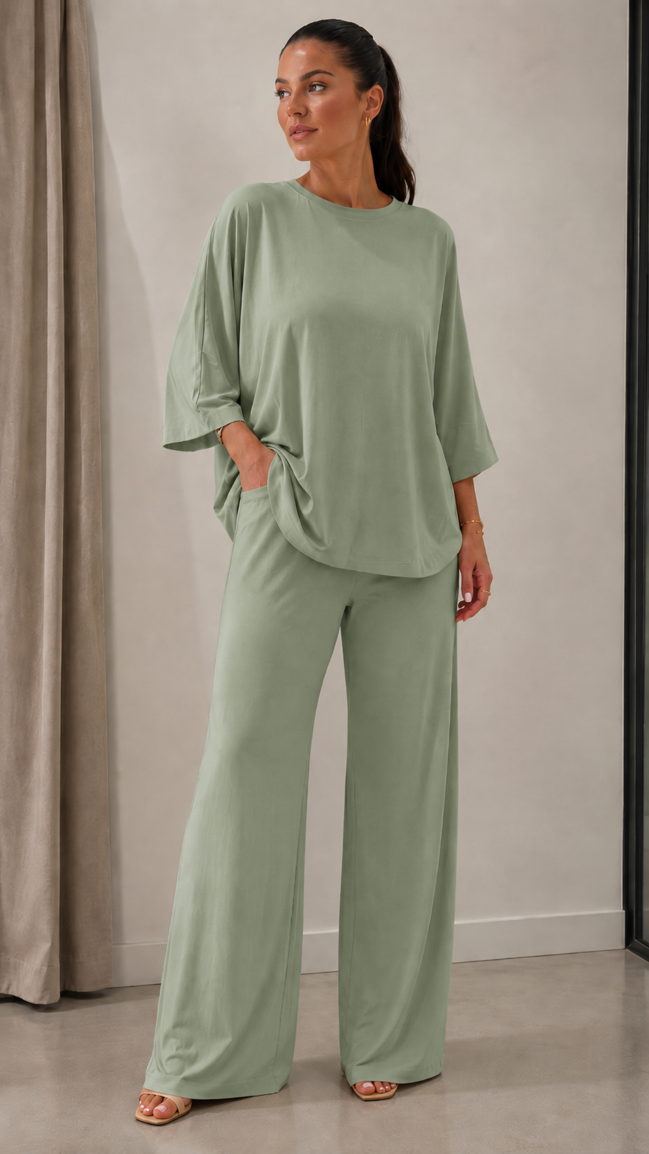 Knotted Oversized Wide-Leg Two-Piece Set
