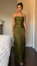 Sparkling Fringe Strapless Maxi Dress