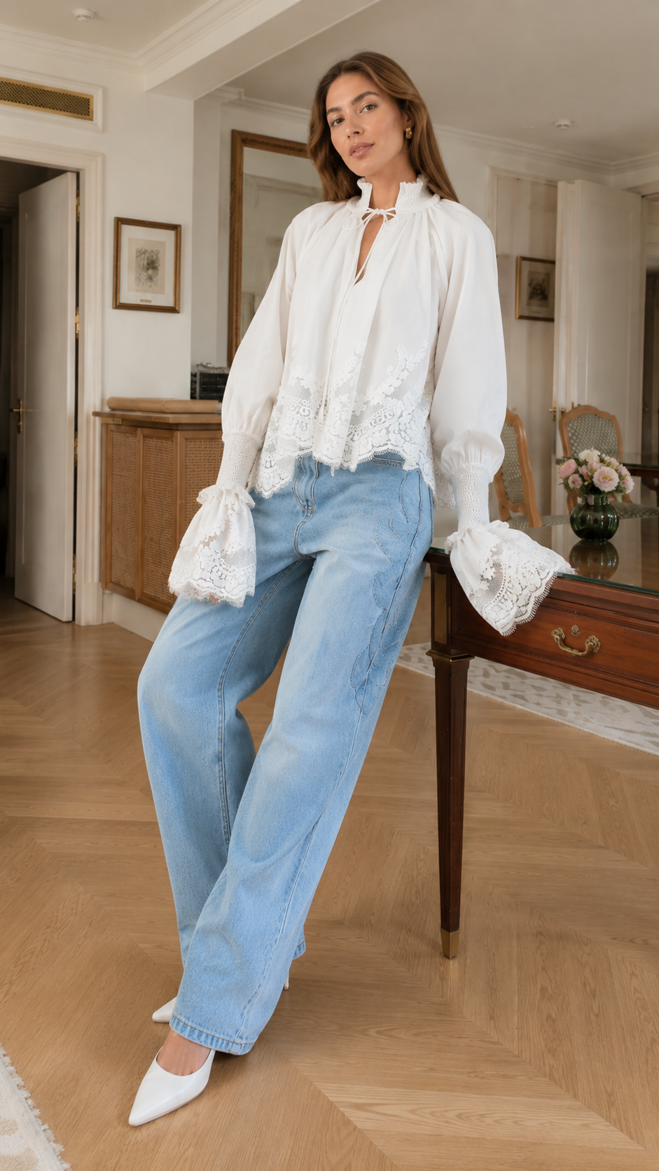 Romantic Lace Puff Sleeve Blouse