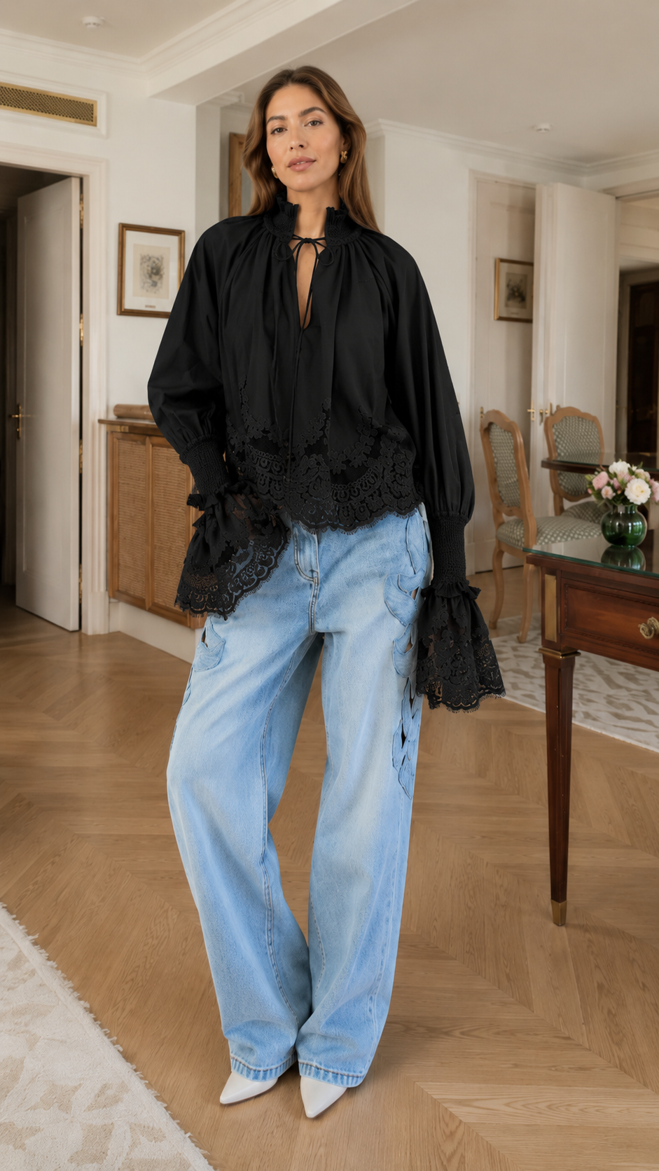 Romantic Lace Puff Sleeve Blouse