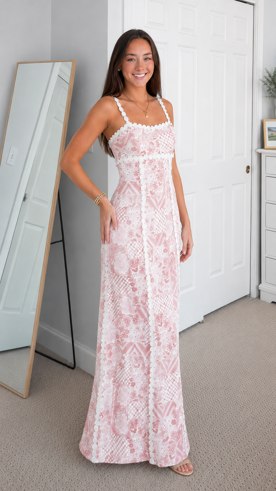Scalloped Trim Floral Patchwork Maxi Dress