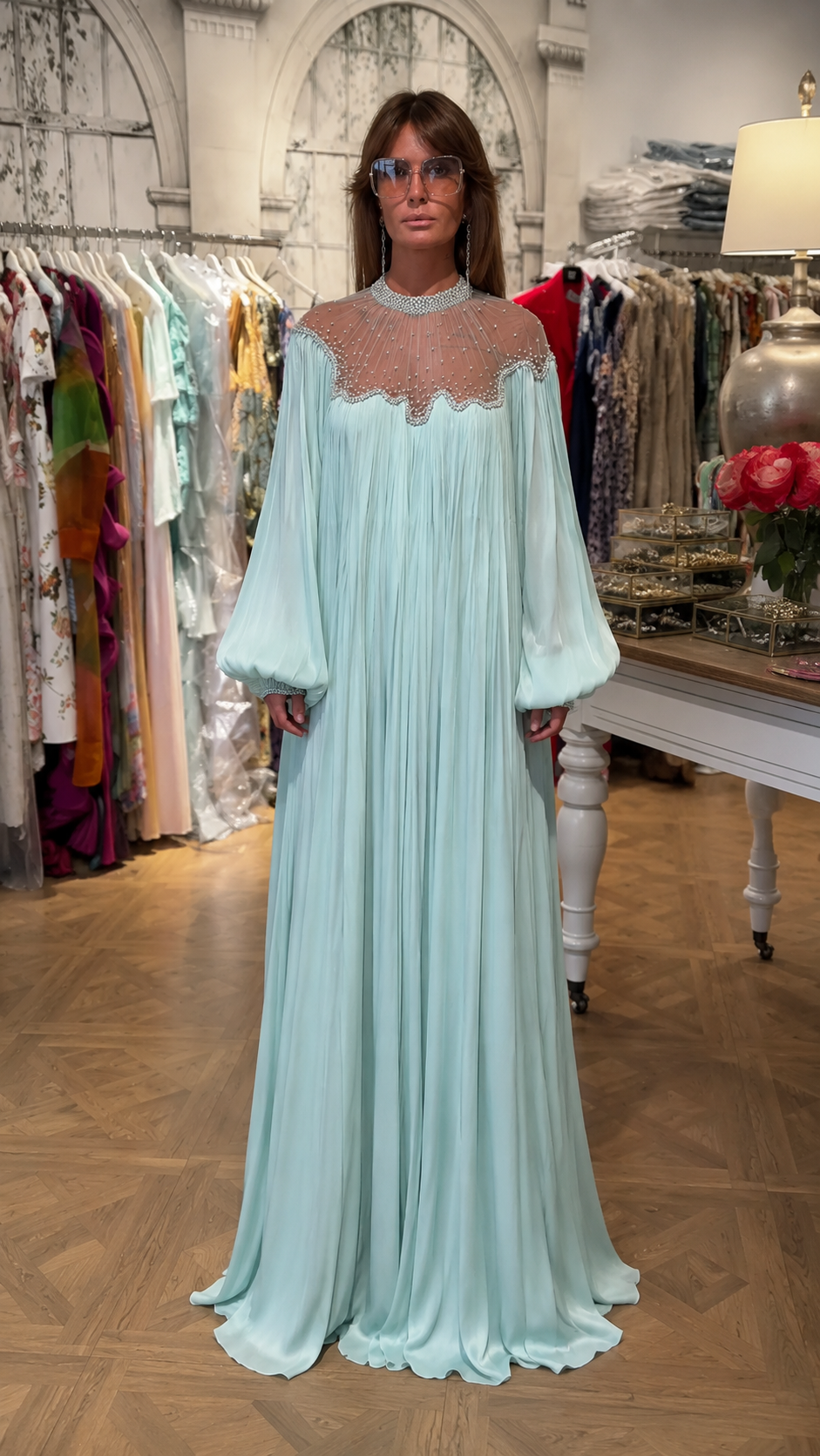 Ethereal Beaded Chiffon Maxi Dress