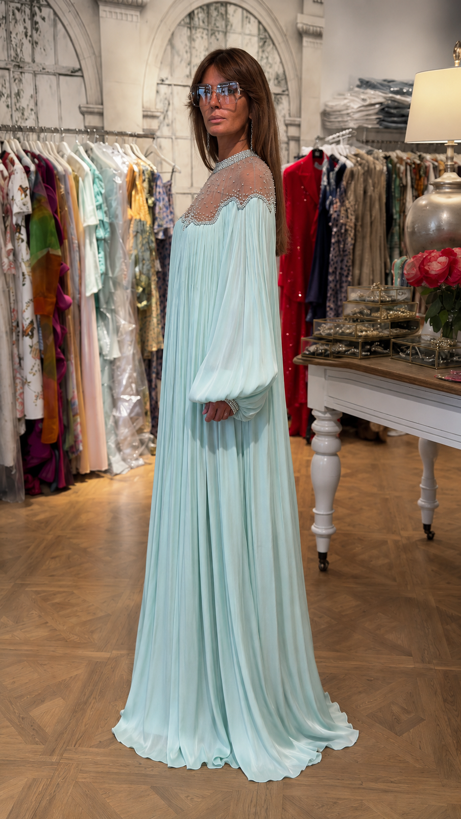 Ethereal Beaded Chiffon Maxi Dress