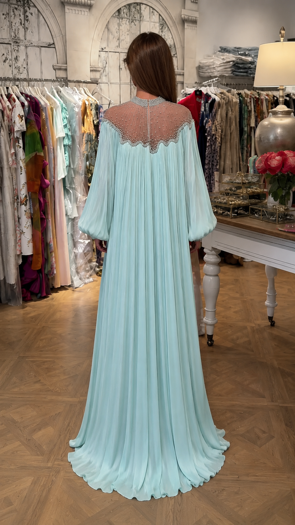 Ethereal Beaded Chiffon Maxi Dress