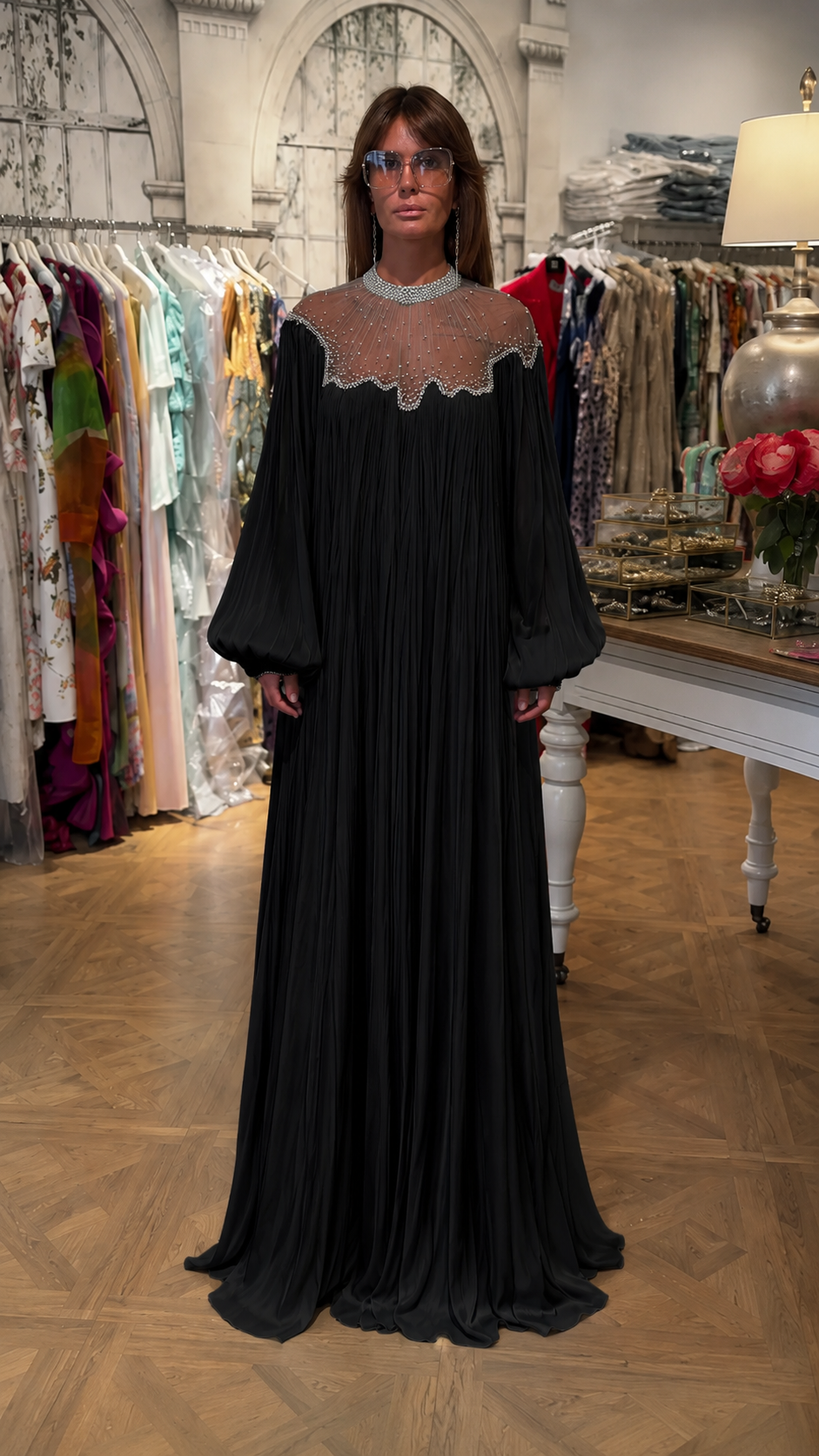 Ethereal Beaded Chiffon Maxi Dress