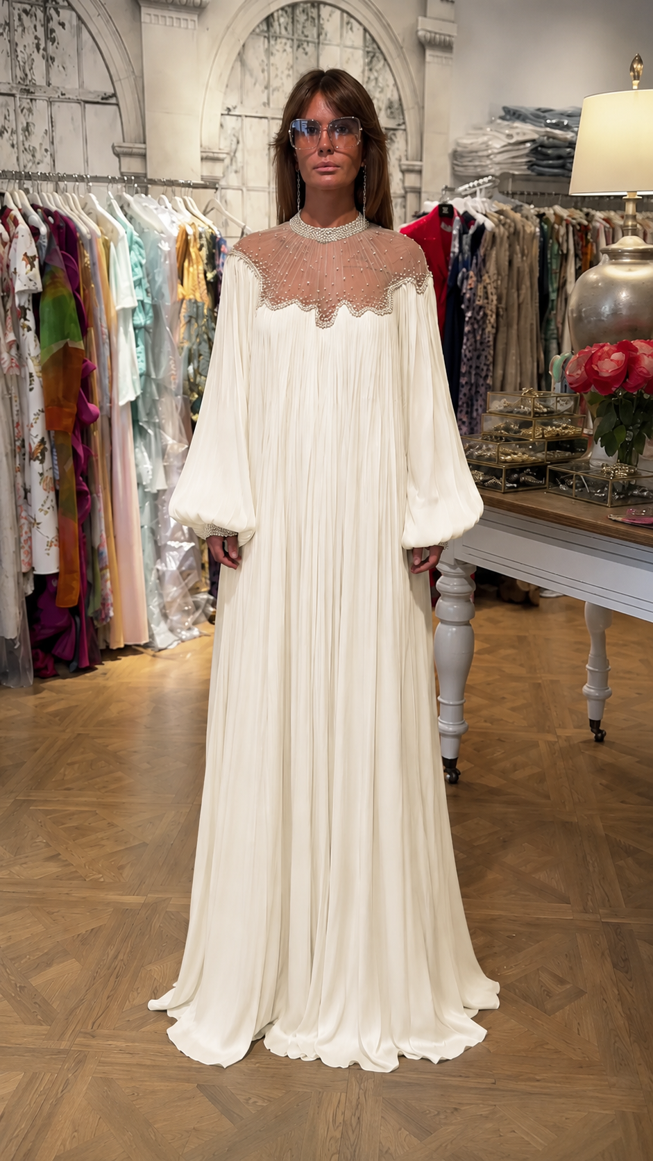 Ethereal Beaded Chiffon Maxi Dress