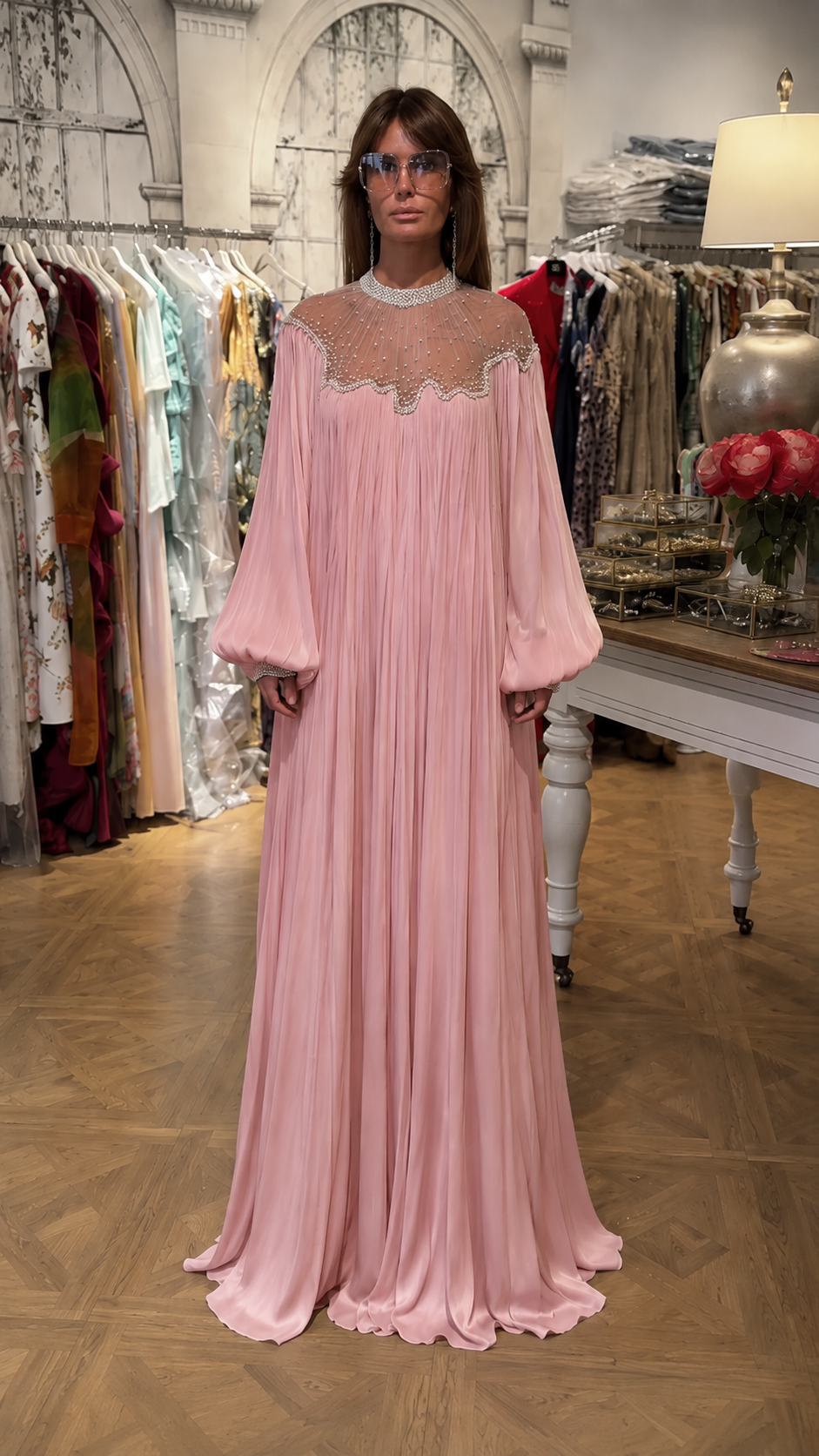 Ethereal Beaded Chiffon Maxi Dress