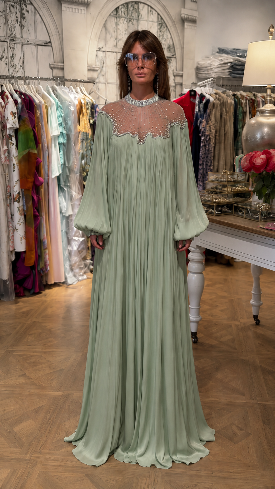 Ethereal Beaded Chiffon Maxi Dress
