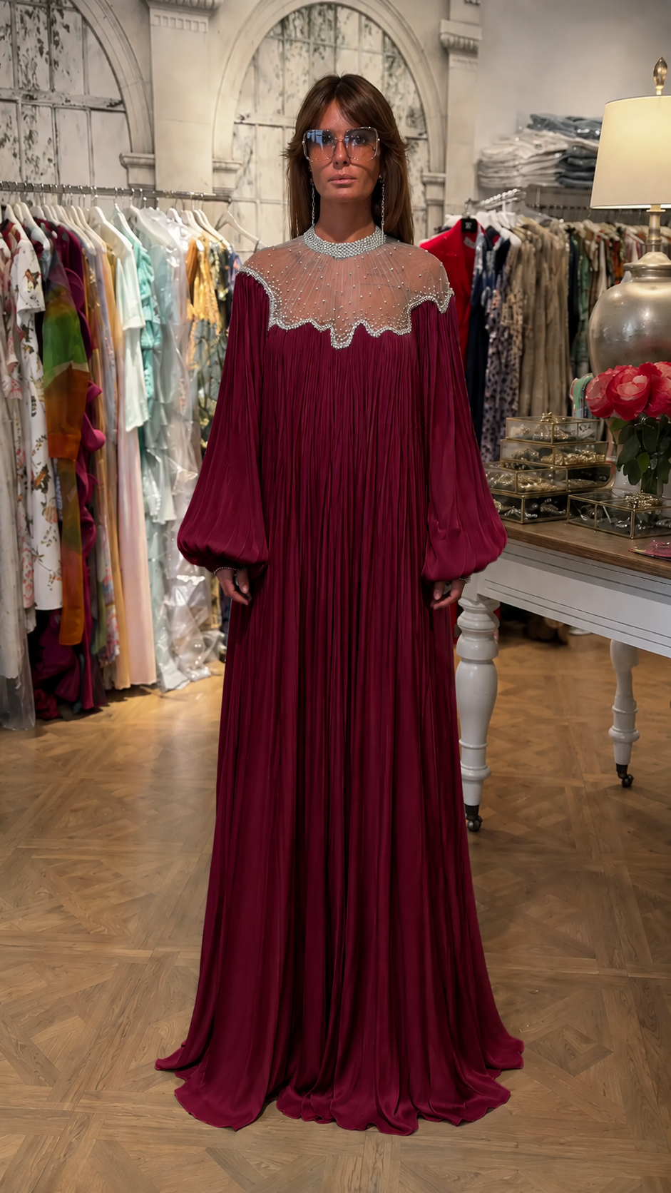 Ethereal Beaded Chiffon Maxi Dress
