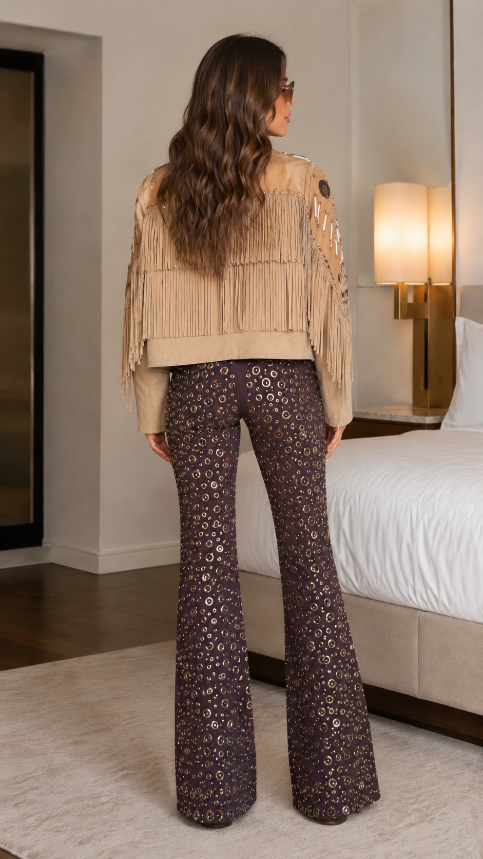 Boho Fringe Studded Jacket & Grommet Pants Set