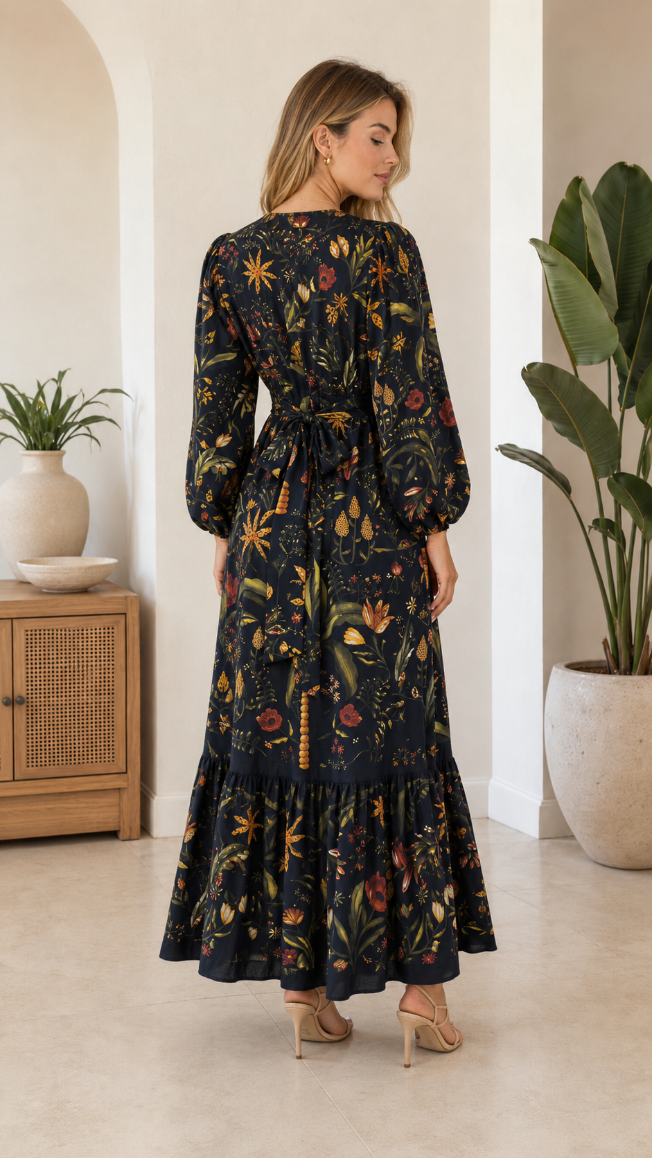 Tropical Floral Tie-Front Maxi Dress