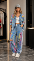 Urban Graffiti Paint Splatter Denim Two-Piece Set
