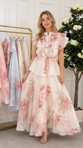 Romantic Floral Ruffle Peplum Maxi Set