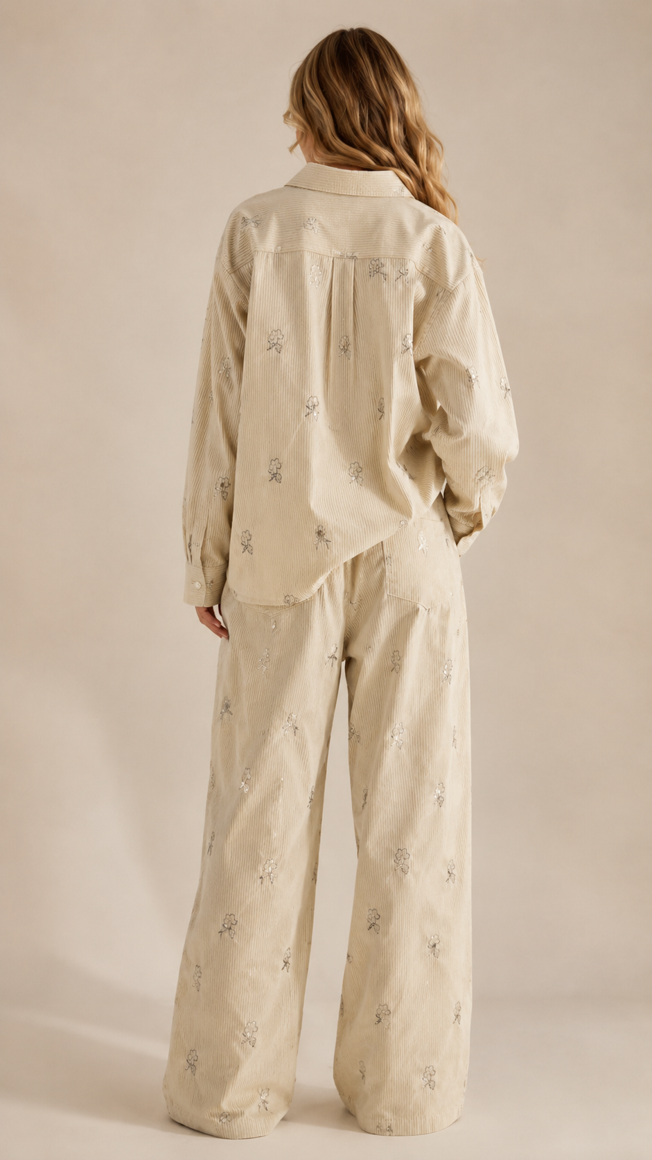 Floral Embroidered Ribbed Two-Piece Set
