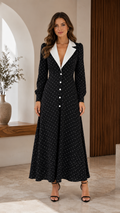 Classic Polka Dot Contrast Collar Midi Dress