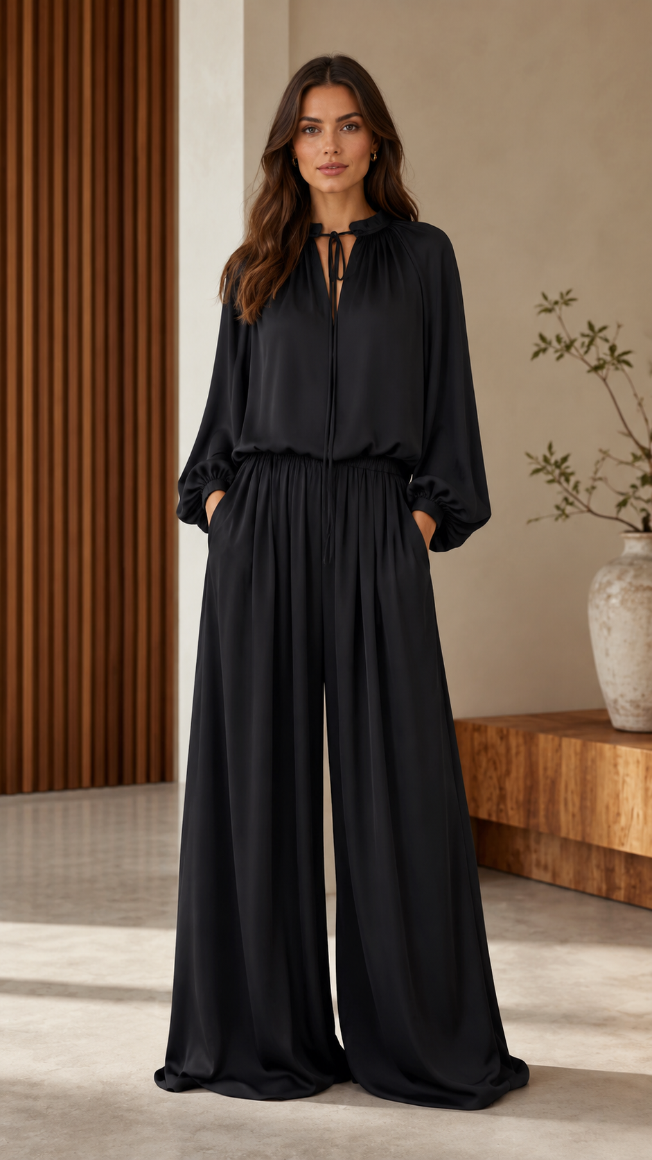 Elegant Tie-Neck Wide-Leg Jumpsuit