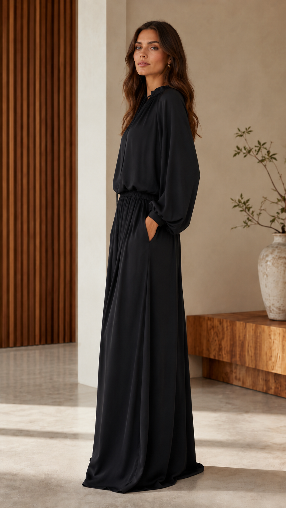 Elegant Tie-Neck Wide-Leg Jumpsuit