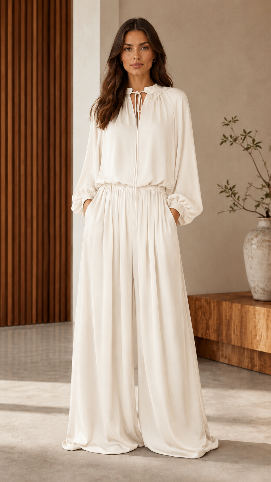 Elegant Tie-Neck Wide-Leg Jumpsuit