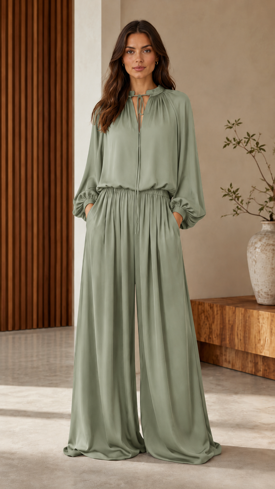 Elegant Tie-Neck Wide-Leg Jumpsuit