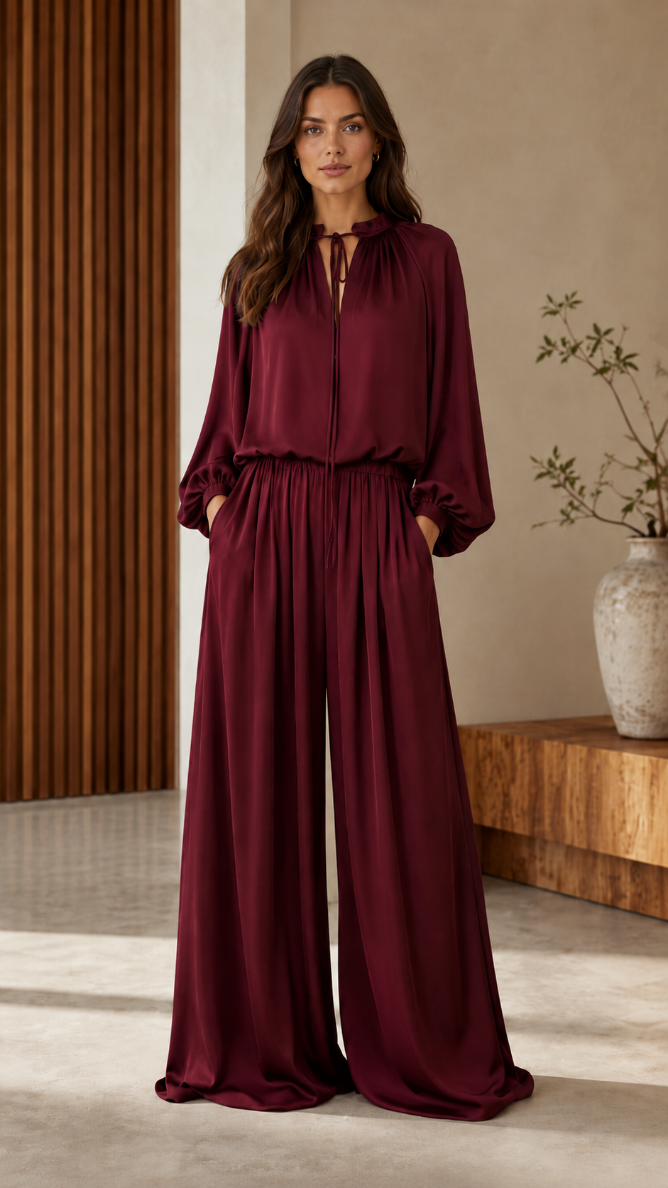 Elegant Tie-Neck Wide-Leg Jumpsuit