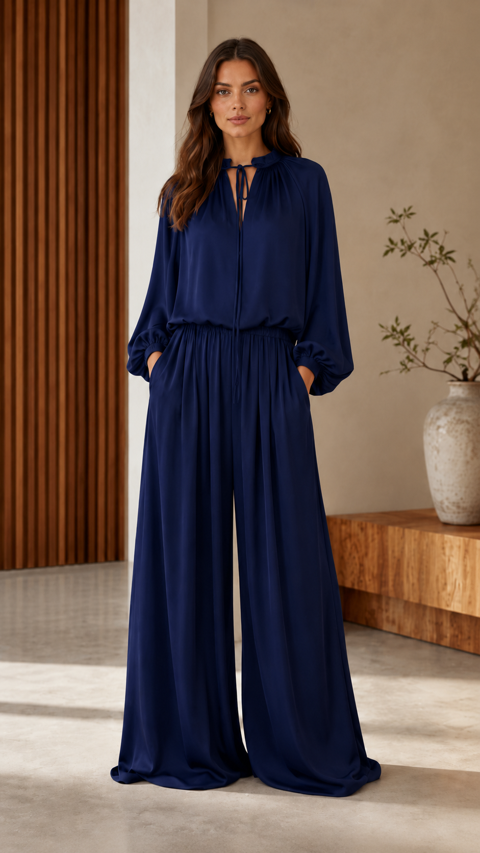 Elegant Tie-Neck Wide-Leg Jumpsuit