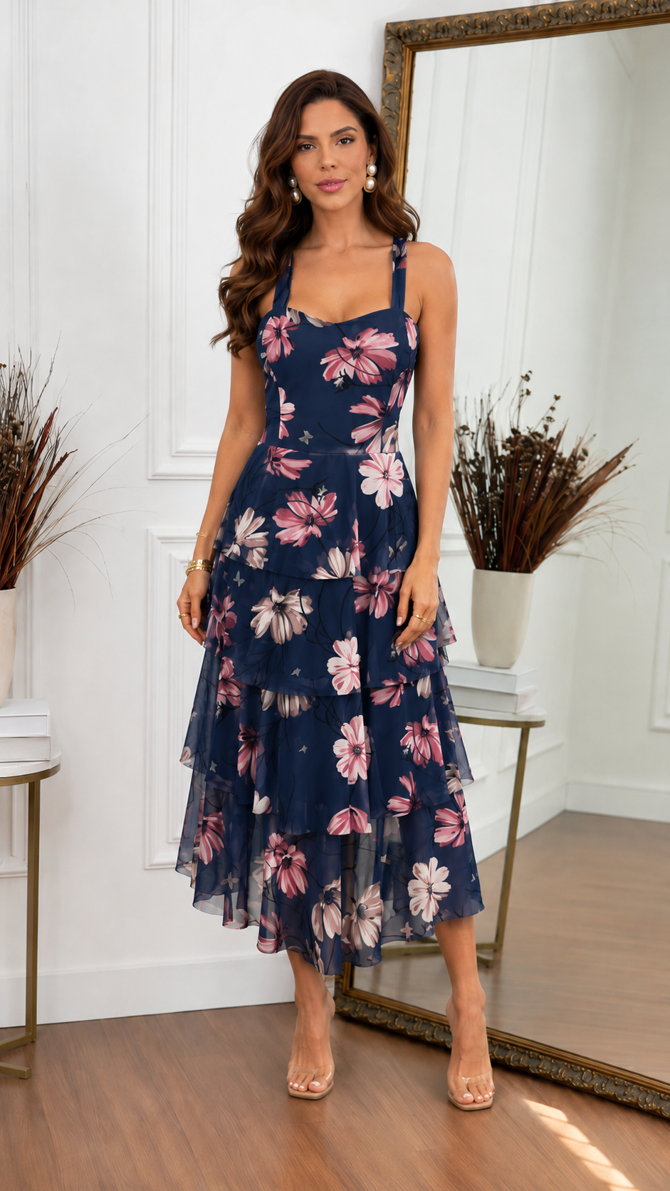 Romantic Tiered Floral Midi Dress