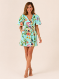 Tropical Bloom Wrap Mini Dress