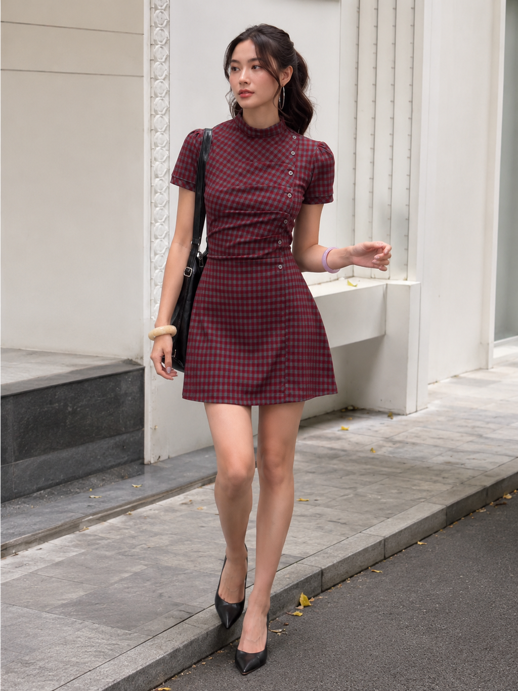 Vintage Rouge Plaid Mini Dress