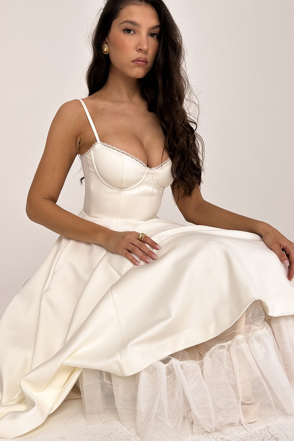Ivory Tulle Midi Dress