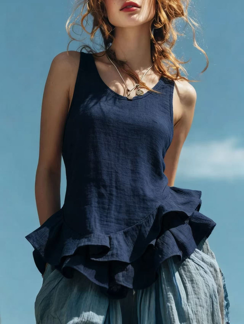 Boho Ruffle Hem Tank Top