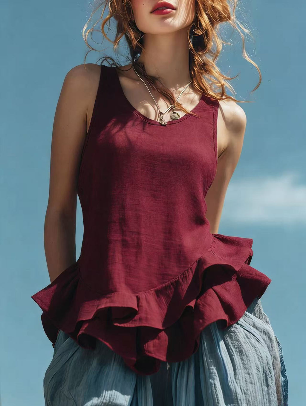 Boho Ruffle Hem Tank Top