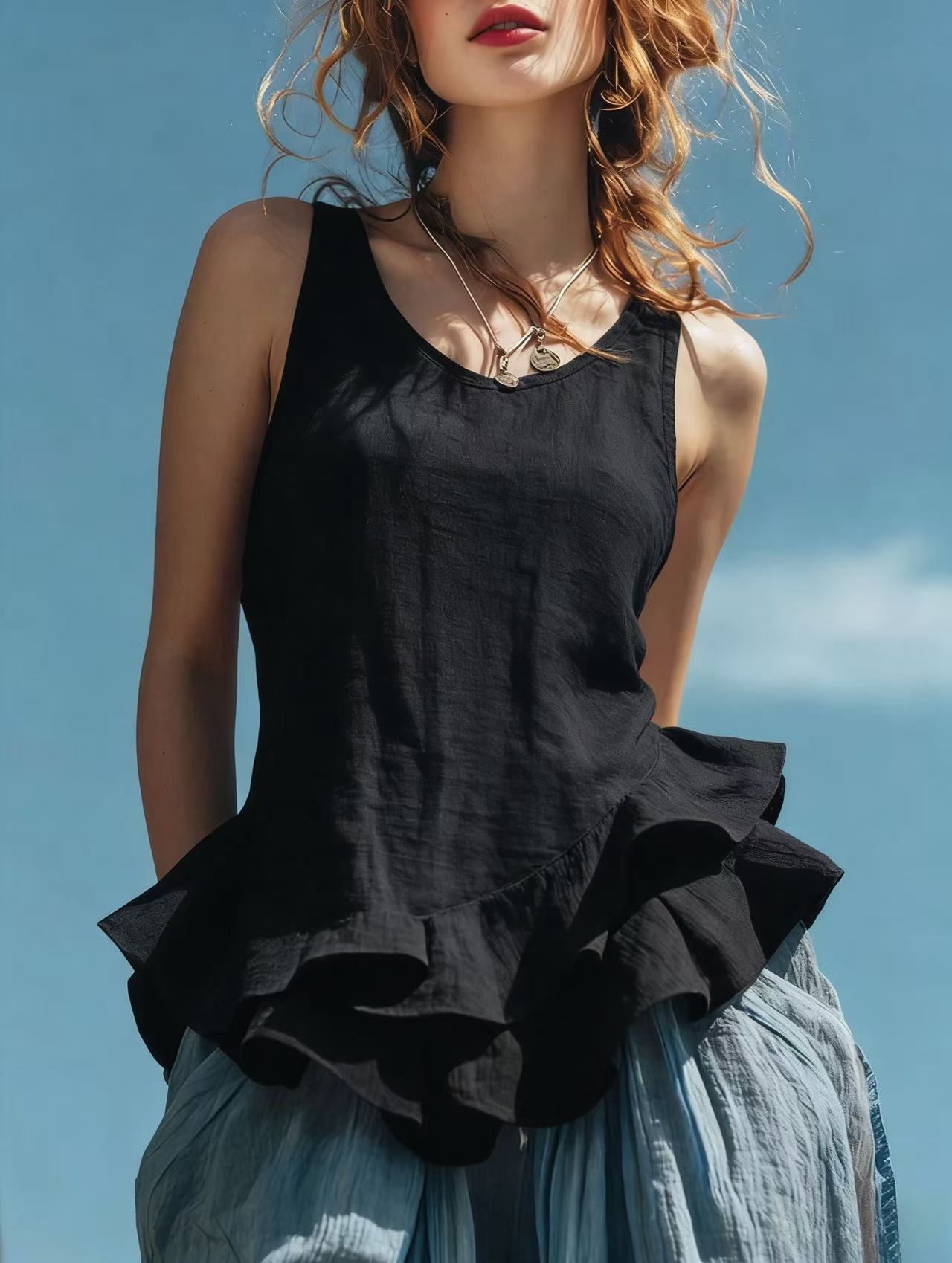 Boho Ruffle Hem Tank Top