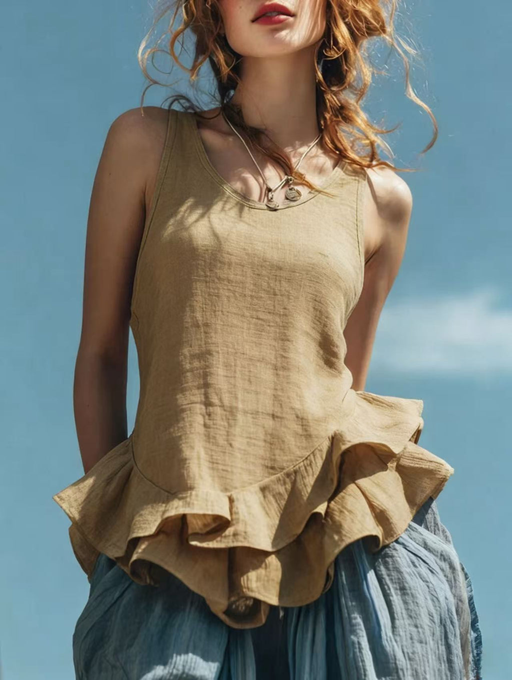 Boho Ruffle Hem Tank Top