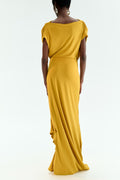 Yellow Draped Boat-Neck Dress