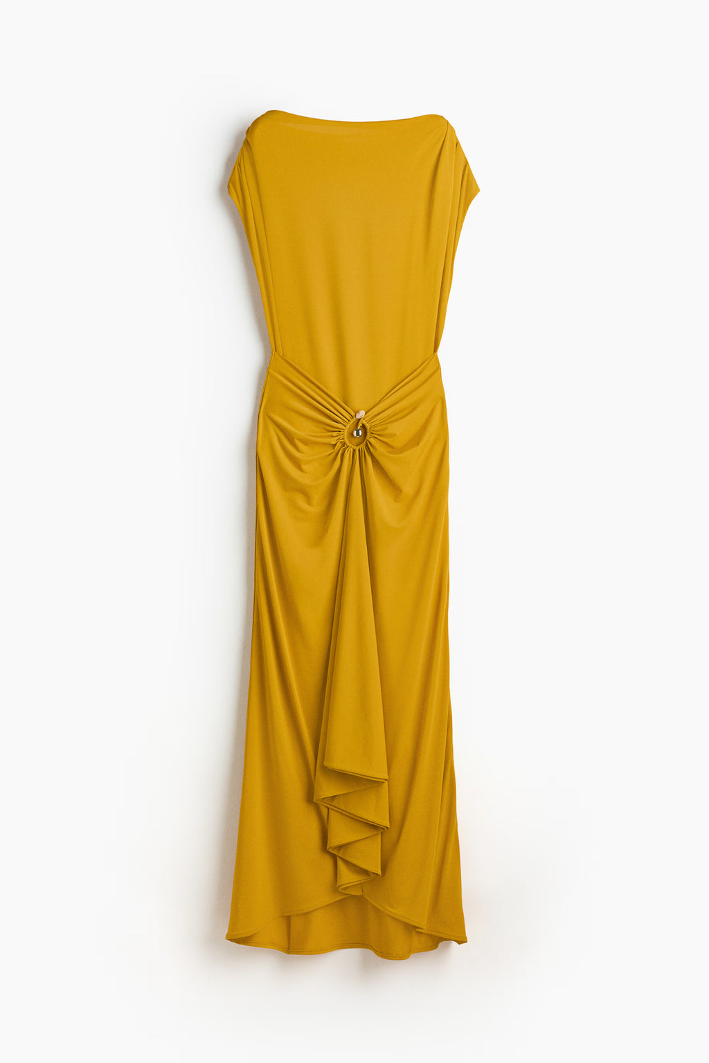 Yellow Draped Boat-Neck Dress