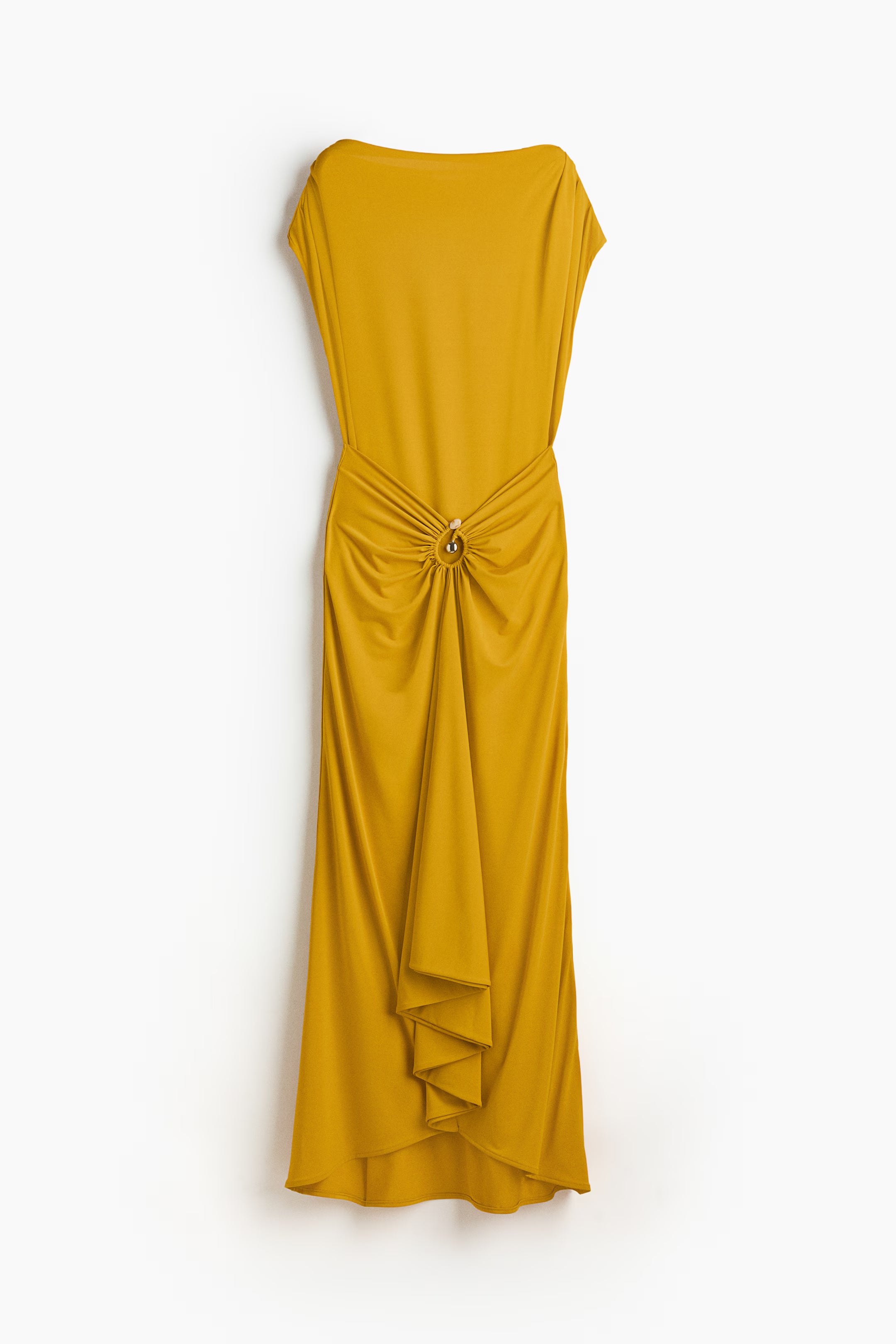 Yellow Draped Boat-Neck Dress