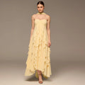 Yellow Strapless Ruffle Chiffon Maxi Dress