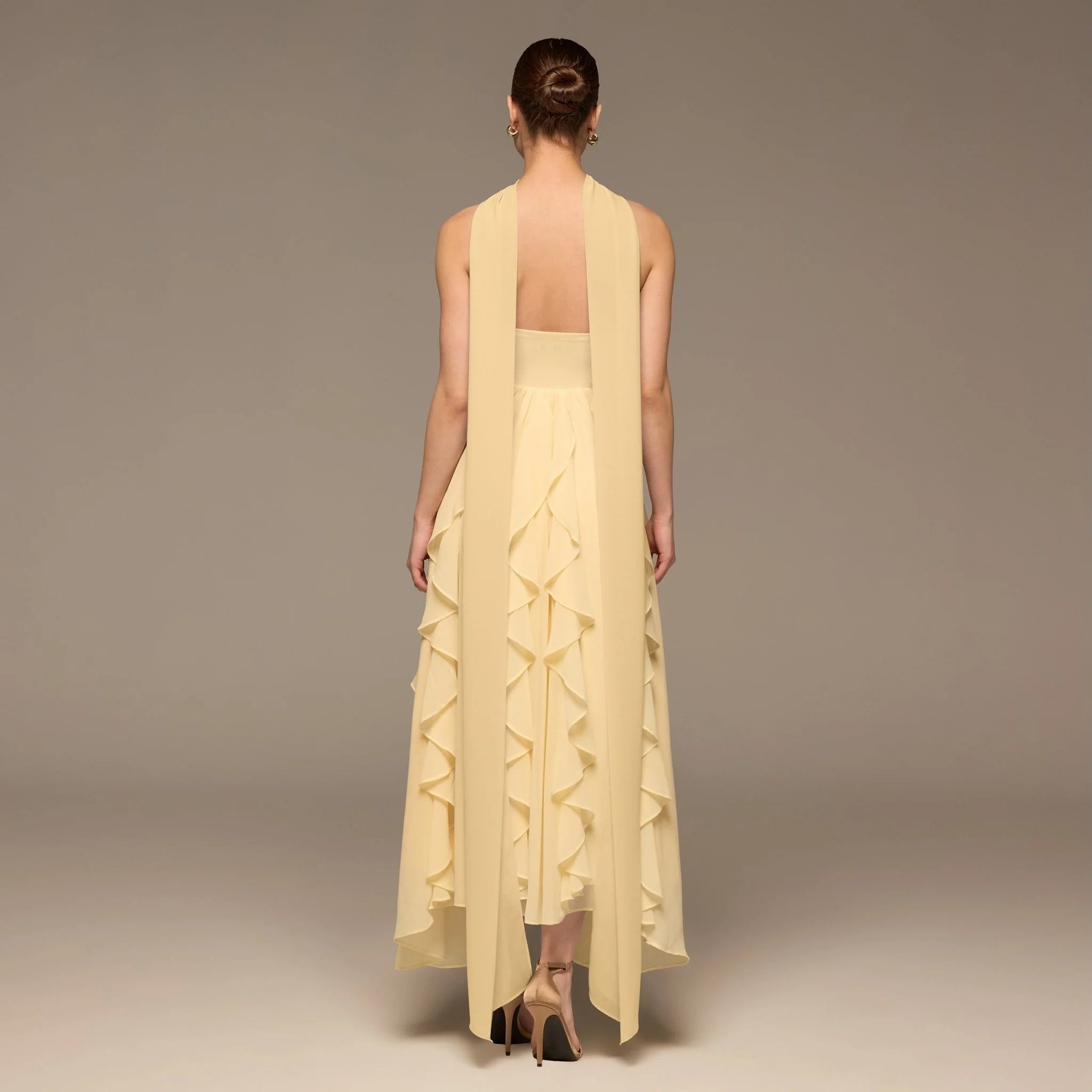 Yellow Strapless Ruffle Chiffon Maxi Dress