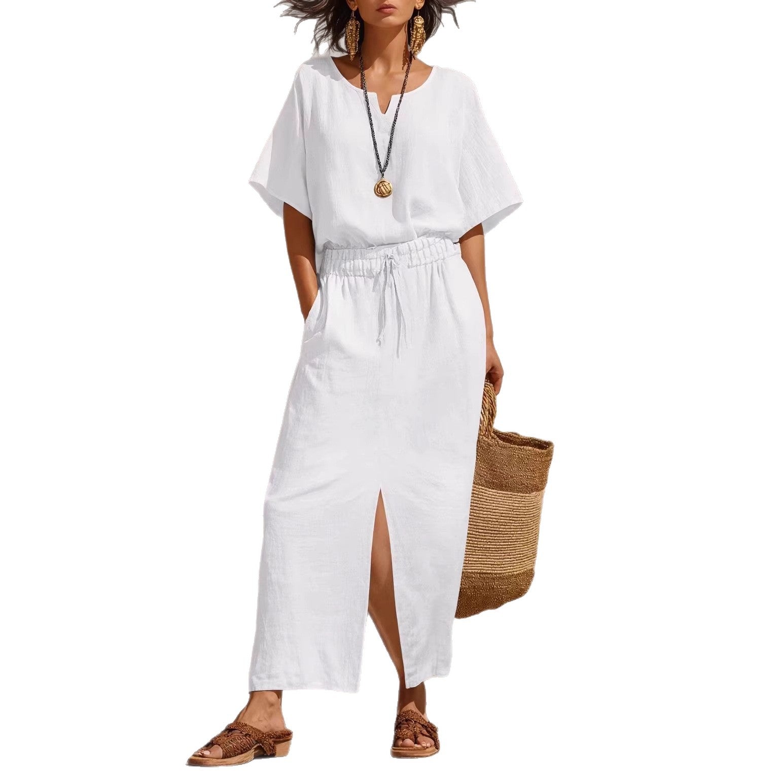 Women's Batwing-sleeve Top And Pencil Skirt Set