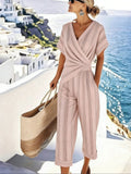 Women's Casual Fashion Solid Color Irregular Short-Sleeve Set
