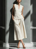 Casual Comfort Womens Sleeveless Linen Shirt Set